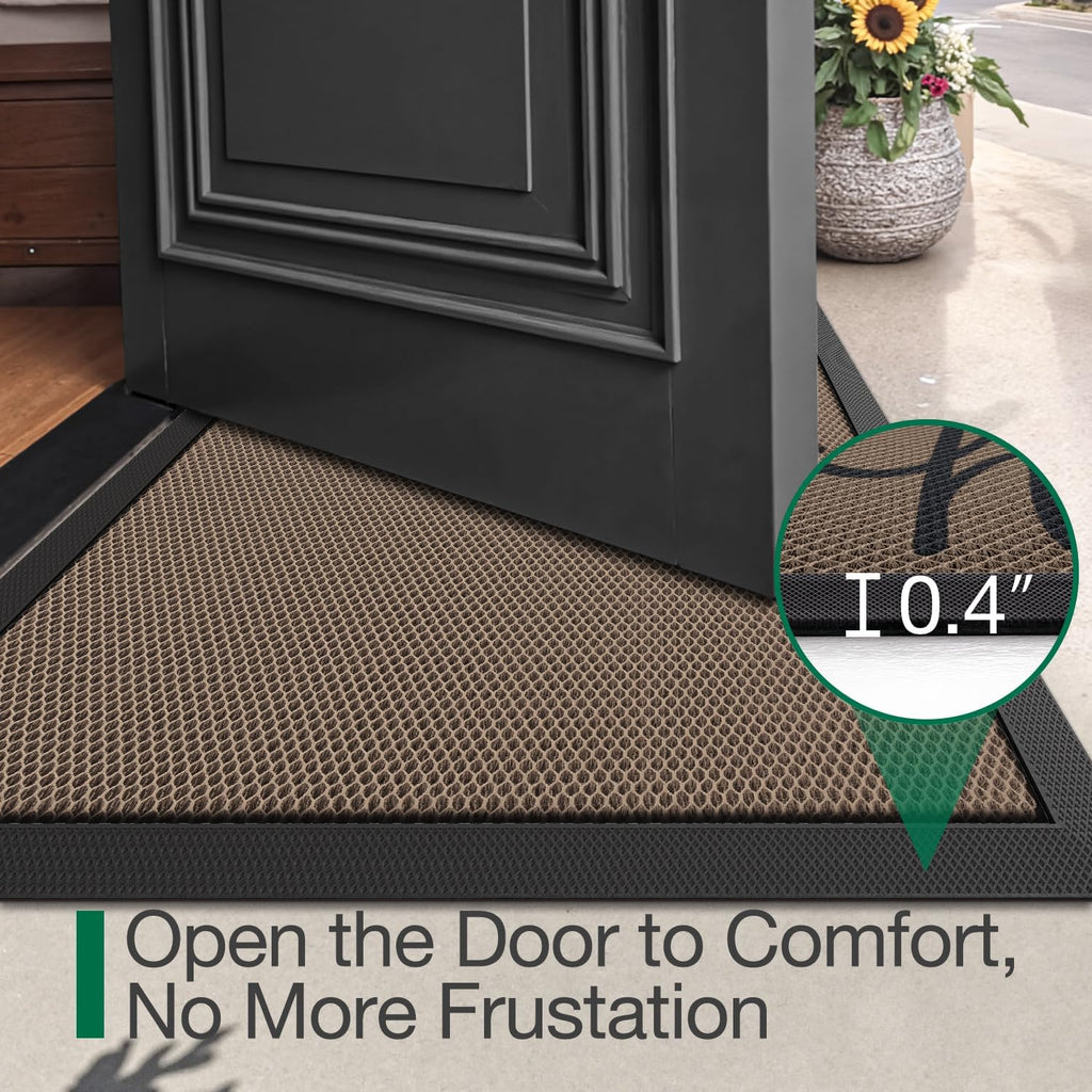 LUMI Outside Welcome Door Mat 24x36, Non Slip Durable Rubber Entrance Doormat, Low Profile Easy Clean Mats for Front Back Door Entryway Porch Garage, Hello