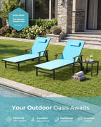 Ciokea Outdoor Lounge Chair with Pillow, 5-Position Chaise Lounge with Wheels & Armrests, 400 lbs Heavy Duty Aluminum Pool Lounger for Beach, Deck, Backyard & Poolside, Lake Blue
