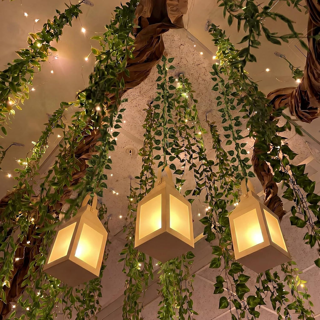 Yinder 24 Pcs Enchanted Forest Theme Decoration Set 82.68 ft Artificial Begonia Leaf Vine Paper Candle Lanterns Decor with LED String Lights for Bedroom Aesthetic Jungle Fairy Wonderland Party Favor