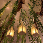 Yinder 24 Pcs Enchanted Forest Theme Decoration Set 82.68 ft Artificial Begonia Leaf Vine Paper Candle Lanterns Decor with LED String Lights for Bedroom Aesthetic Jungle Fairy Wonderland Party Favor