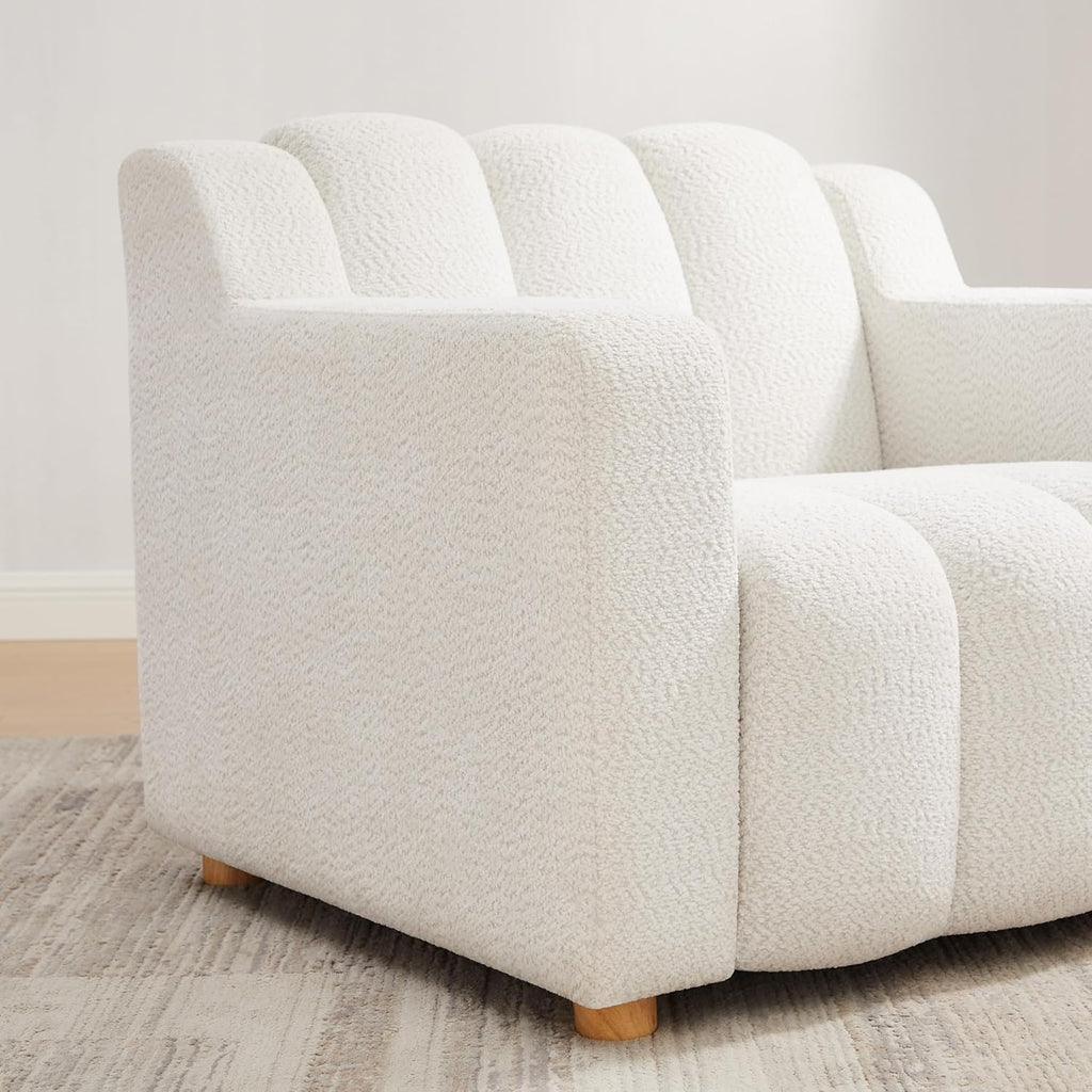 VANOMi Oversized Accent Chair, Modern Living Room Chairs, Comfy Boucle Fabric Upholstered Armchair for Bedroom, Office, Waiting Room (White Boucle)