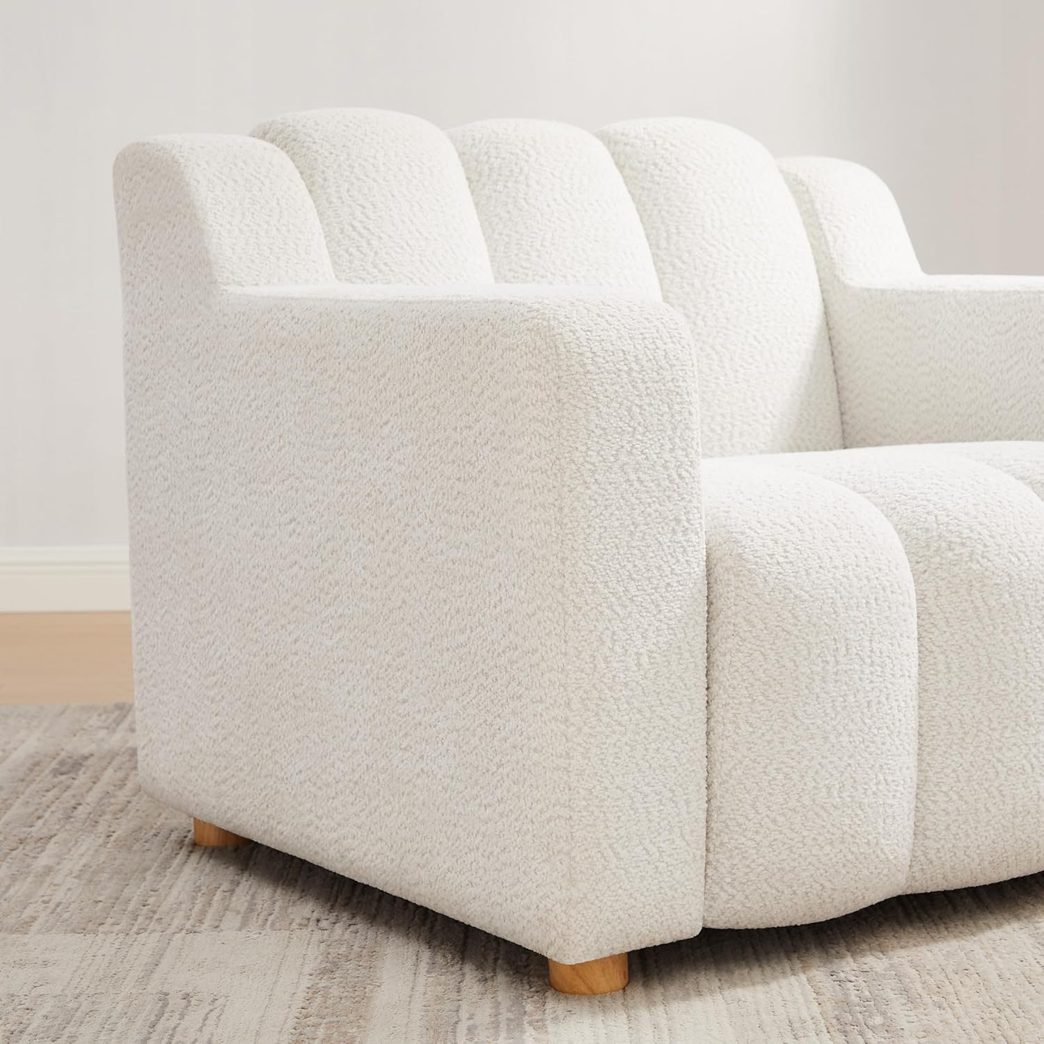 VANOMi Oversized Accent Chair, Modern Living Room Chairs, Comfy Boucle Fabric Upholstered Armchair for Bedroom, Office, Waiting Room (White Boucle)