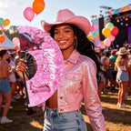 Blulu 13 Inch Line Dance Fan Rodeo Cowgirl Boots Fan Large Pink Glitter Popping Clapping Clacking Fans for Line Dancing Folding Rave Hand Fans for Dance, Party, Sports