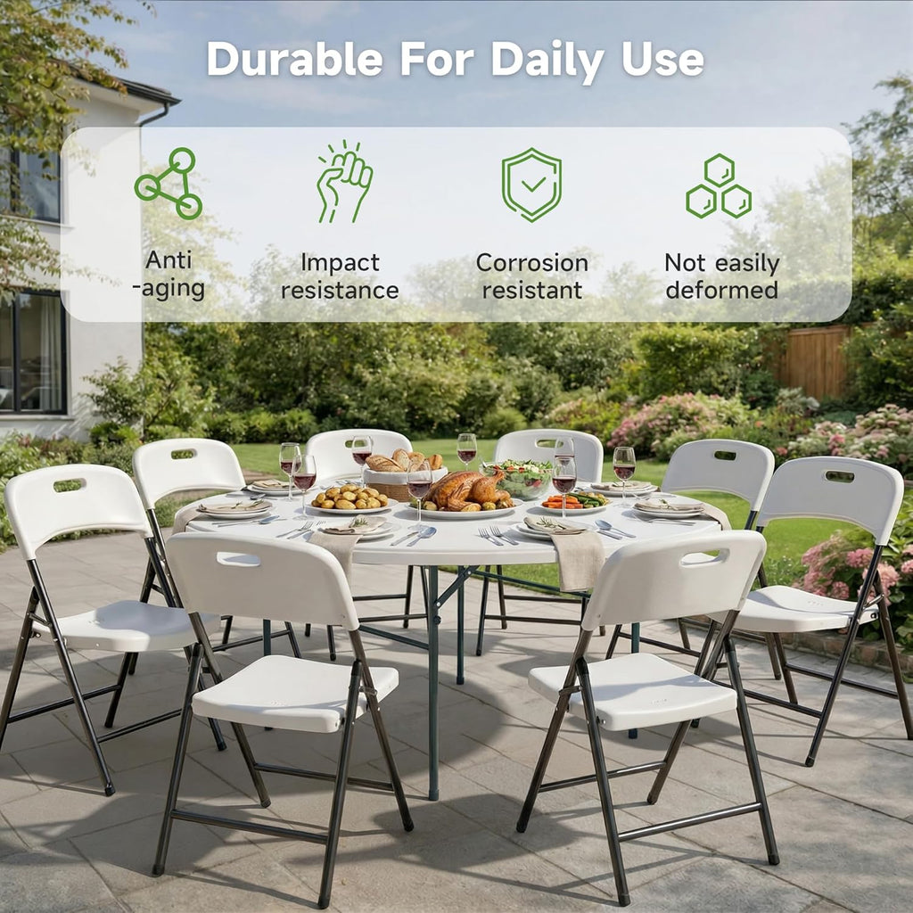 48 Inch Round Folding Table, Sturdy & Foldable Design, Heavy Duty 550lbs Capacity, Folding Dining Table for Camping, Picnic, Party, Dining