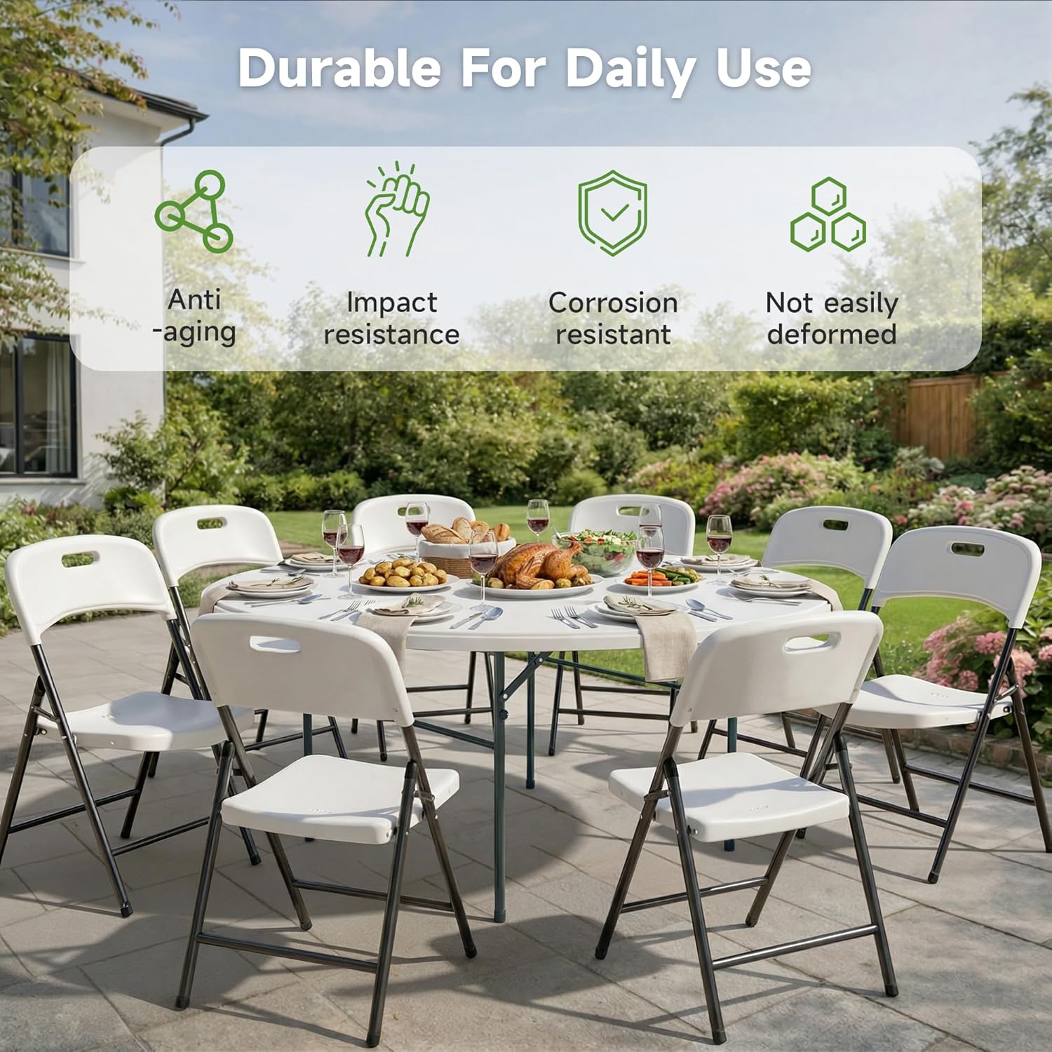 48 Inch Round Folding Table, Sturdy & Foldable Design, Heavy Duty 550lbs Capacity, Folding Dining Table for Camping, Picnic, Party, Dining