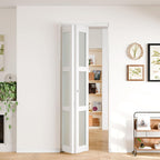 Bifold Door for 28" x 80" Opening, Preassembled 3-Lite Tempered Frosted Glass Closet Door with Hardware Kit, Interior Folding Door for Bedroom, Pantry & Laundry