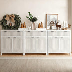 FLOWBACK Buffet Cabinet with Storage,Modern Credenza with Fluted Doors & Shelves Coffee Bar Media Console Accent Cabinets for Living Room, Entryway (White, 2 Door + 1 Drawer(3 Piece))