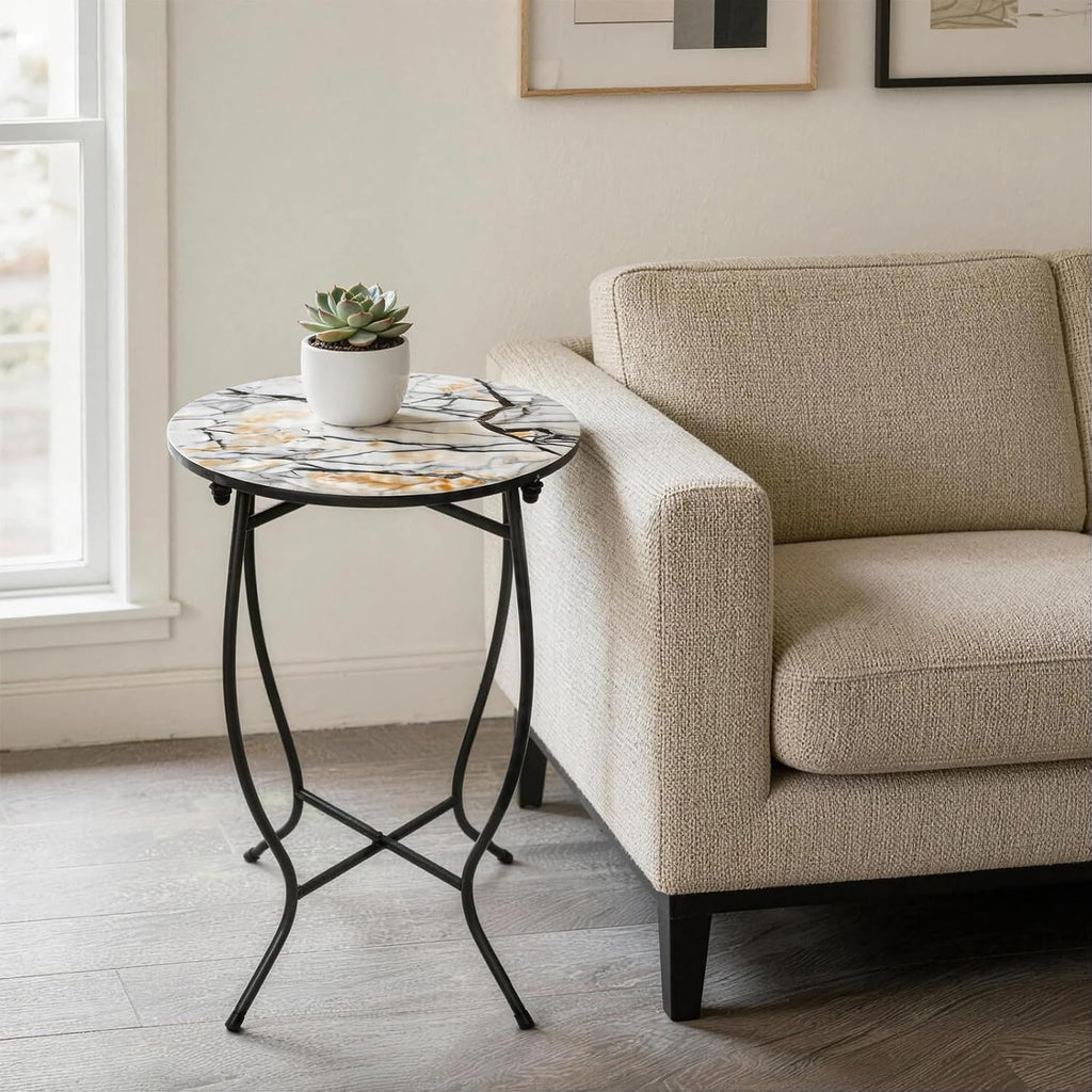 Indoor Side Table for Small Space, Versatile 21 Inch Tall Round Side Table for Drink Magazine, Weather Resistant Metal Small End Table for Living Room, Bedside, Bedroom, Easy Assembly