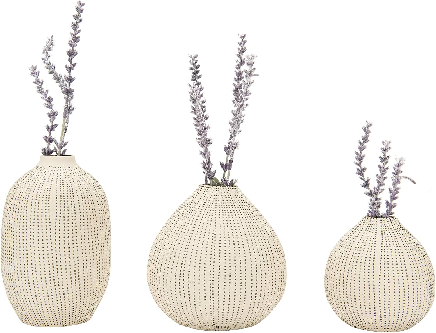 Creative Co-Op White Stoneware Vases with Textured Black Polka Dots (Set of 3 Sizes)