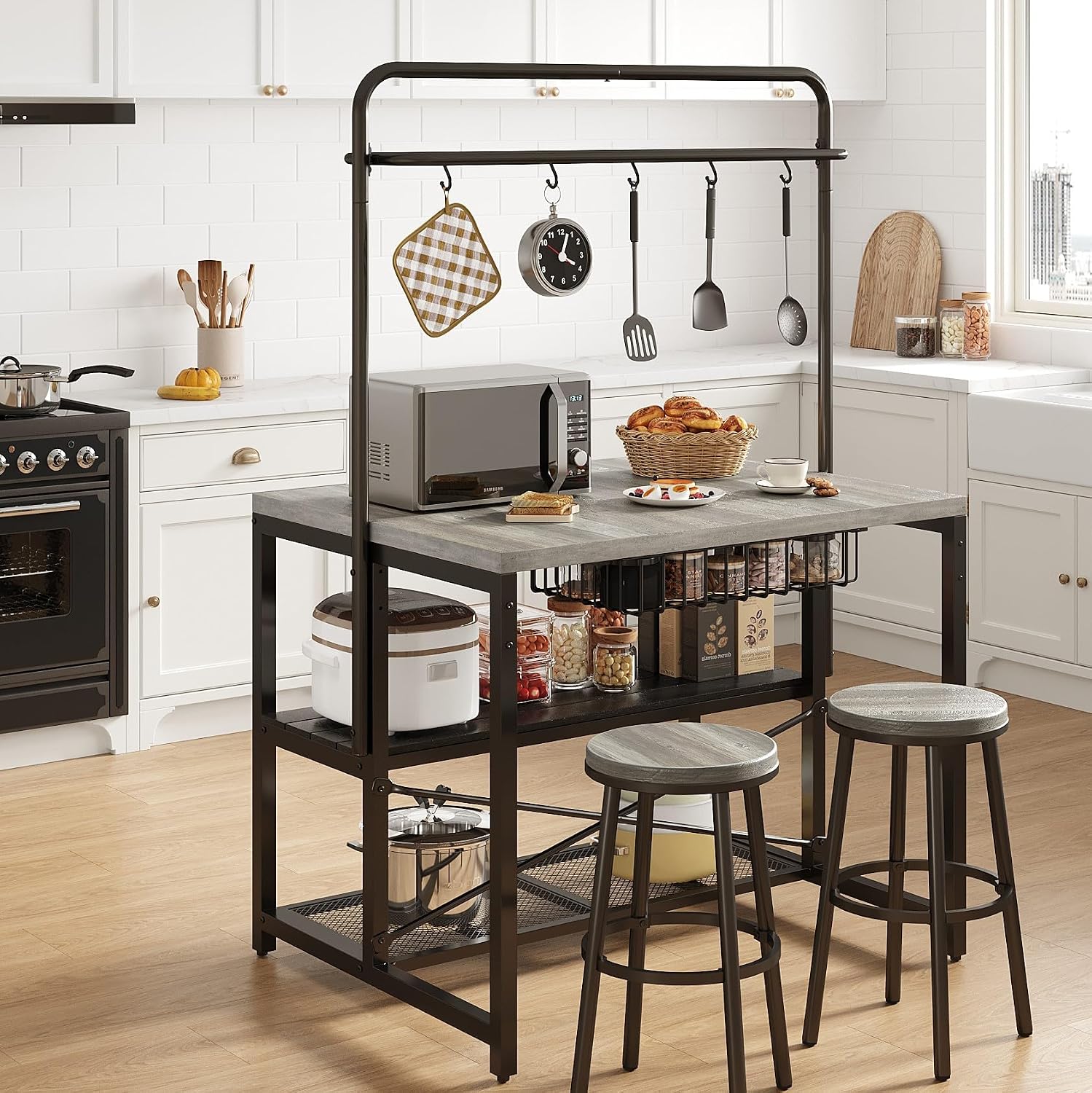 Jocoevol Kitchen Island with Storage, Bakers Rack, Island Table, 42*27.5*71, Grey