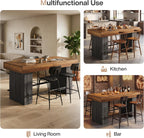 Tribesigns 63-Inch Counter Height Bar Table, Long Bar Table with Metal Footrest, Home Bistro Unit for Kitchen, Dining Room & Living Room, Rustic Brown and Black