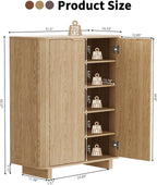 Fluted Entryway Shoe Storage Cabinet with Doors, 5 Tier 39'' Tall Freestanding Modern Shoe Rack Organizer Cabinet with 3 Adjustable Shelves for Hallway, Foyer, Entrance, MDF - Natural