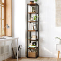 Narrow Bookshelf, 7 Tier Tall Bookshelves with Adjustable Shelves, DIY Stackable Bookshelf, Shelf Storage Organizer for Small Space, Living Room, Office, Study, Entryway, Industrial, Rustic Brown