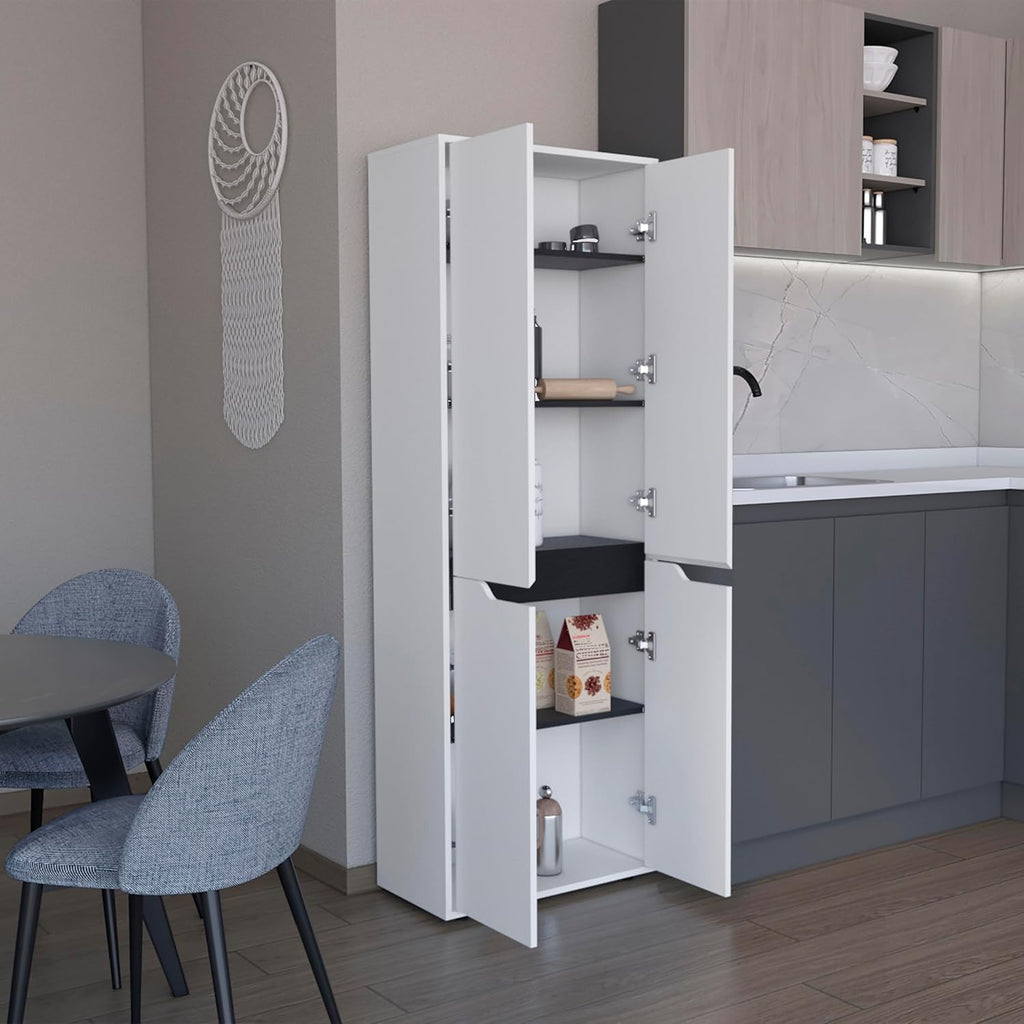 Slim Kitchen Pantry Cabinet: 11.8-Inch Depth for Small Kitchens - 4 Doors & 5 Shelves Organize 100+ Items - Modern White Storage for Apartments & Narrow Spaces