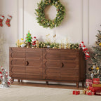 ONBRILL 63" Sideboard Buffet Cabinet with Storage, Large Buffet Cabinet with 4 Circular Panel Design Doors and Adjustable Shelves, Modern Sideboard for Living Room, Kitchen (Walnut)