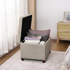 Storage Ottoman, 24" Linen Fabric Rectangle Bench Foot Rest Stool, Fabric Footrest Ottomans with Storage, Storages Seats for Living Room, Bedroom, Office