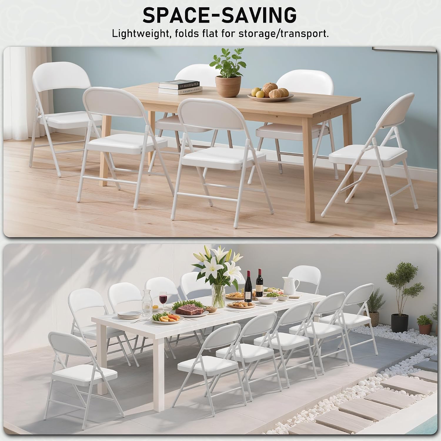 SEALAMB 10 Pack Folding Chairs with Cushion Seat, Heavy Duty Metal Frame Portable Stackable Chairs for Wedding Party Office School Church Events, Indoor Outdoor Use, 350 lb Capacity,White