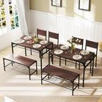 Giantex Dining Table Set for 4, Kitchen Table with Chairs & Bench, Storage Racks, Metal Frame, 4-Piece Space-Saving Dinette Set for Dining Room, Breakfast Nook, Small Space, Apartment, Walnut