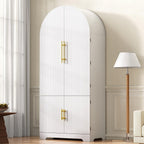 72" Arched Kitchen Pantry Cabinet with Fluted Doors, Tall Freestanding Versatile Storage Cupboard with 8 Adjustable Door Shelves & Hidden Drawer, for Kitchen, Dining Room, Bathroom (White)