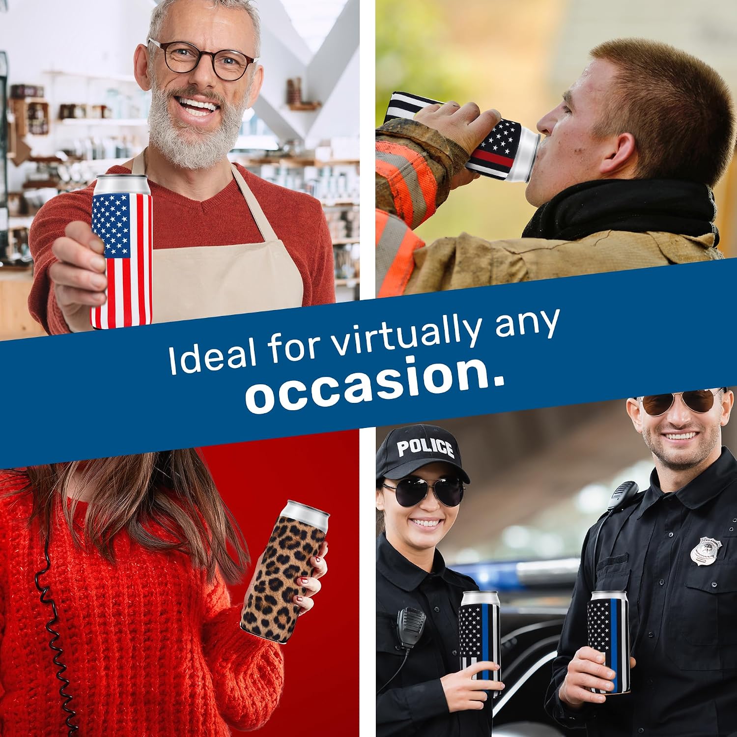 QualityPerfection Slim Can Coolers Sleeves (6 Units) Insulated, Beer/Energy Drink Premium Neoprene 4mm Thickness Thermocoolers for 12 oz Skinny Beverage Can Covers (Gulf of America)