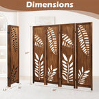 Giantex Boho Rustic Room Divider, 4 Panel Carved Leaf Folding Wood Screen, Fully Assembled, 67'' Freestanding Privacy Partition Decorative Wall, Foldable Room Separator for Bedroom, Rustic Brown