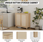 Freestanding Rattan Sideboard Buffet Cabinet – Wood Credenza with Adjustable Shelves, Modern Accent Coffee Bar for Kitchen, Living Room & Entryway