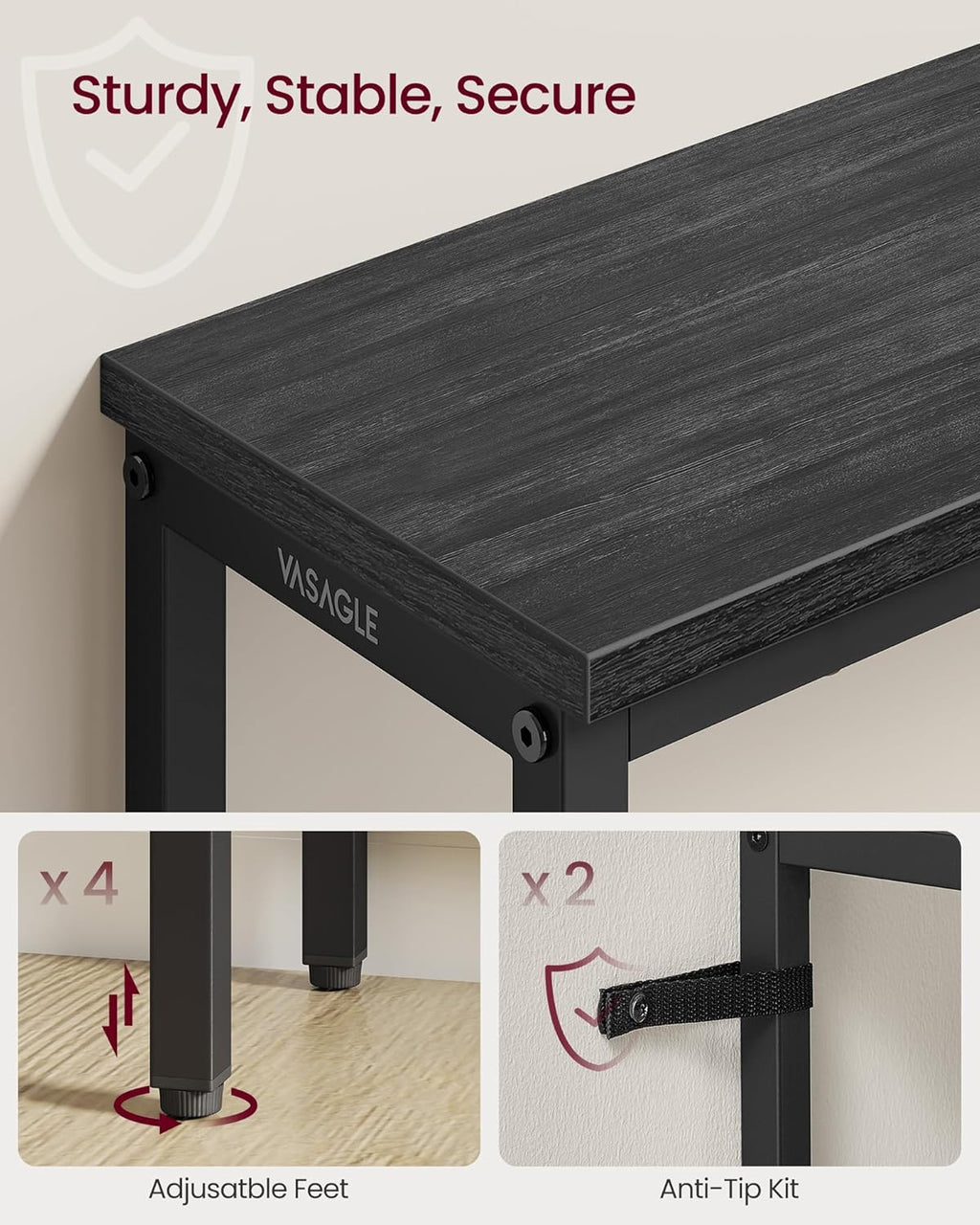 VASAGLE BARNET Collection - Console Table, Thin Narrow Entryway Doorway Table, One Piece Top, for Hallway Bedroom, Steel Frame, Modern, 1 Tier, Charcoal Gray and Ink Black ULNT035BA01S