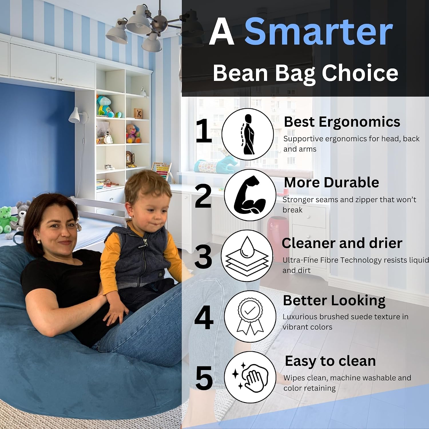 Bean Bag Stuffed Animal Storage Chair Cover (No Filler) for Kids and Adults. Extra Large Bird's Nest Beanbag Memory Foam Soft Premium (Navy Blue, 3 ft (Cover Only))