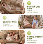 RADIATA 2-Person Double Egg Chair, 57.1" Extra Wide Outdoor Wicker Loveseat with 6.5" Thick Cushion, 600 lbs Capacity Oversized Lounge Chair for Patio, Porch, Backyard,Balcony or Indoor Use,Brown