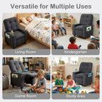 INFANS Kids Recliner, Toddler Lounge Chair with Adjustable Backrest Footrest Cup Holder Side Pockets, Velvet Leather Toddler Couch