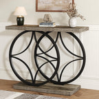 39.4" Entryway Table, Industrial Console Table for Entryway with Anti-Tilt Design, Narrow Wood Accent Sofa Table Behind Couch with Double Circle Base for Hallway, Living Room, Foyer (Industrial Grey)
