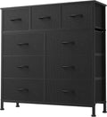 DUMOS 9 Drawer Dresser for Bedroom, Chest of Drawers | Fabric Storage Organizer, Sturdy Metal Frame Wooden Top, Closet Entryway Guest Room, Matte Black