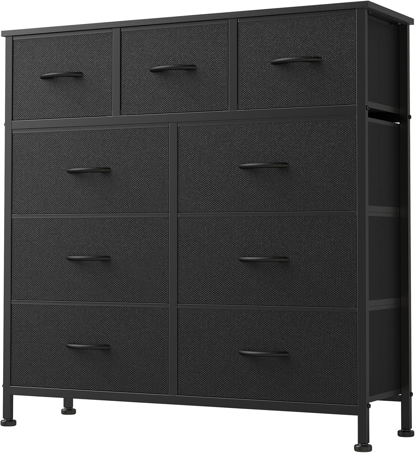 DUMOS 9 Drawer Dresser for Bedroom, Chest of Drawers | Fabric Storage Organizer, Sturdy Metal Frame Wooden Top, Closet Entryway Guest Room, Matte Black