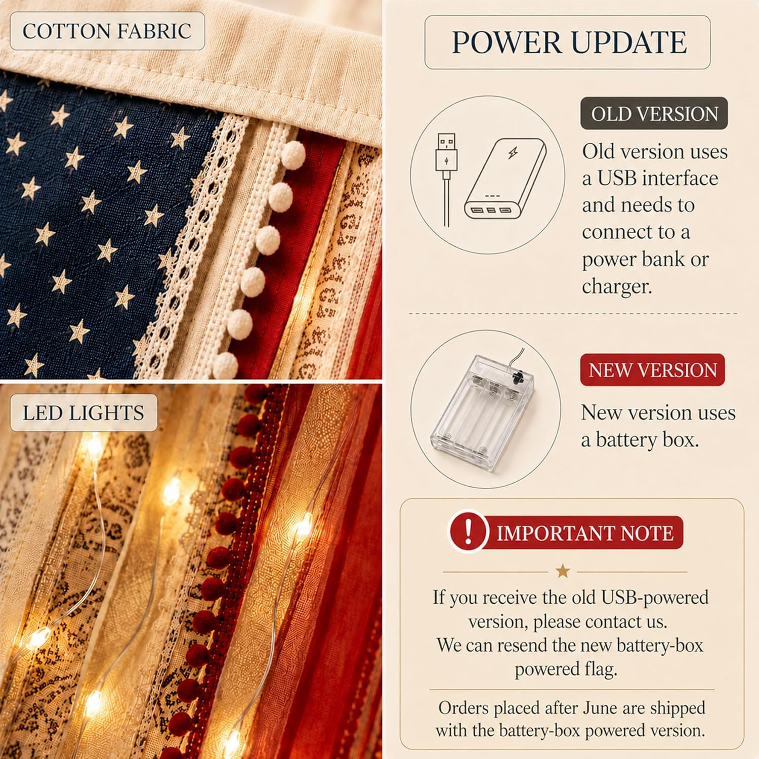 Lighted Rag American Flag Banner 4 x 2.3 Ft, Rag American Flag Banner for Home Party Supplies, Patriotic Wall Hanging for Memorial Day, Independence Day Party, Farmhouse Home Decor (Style2)