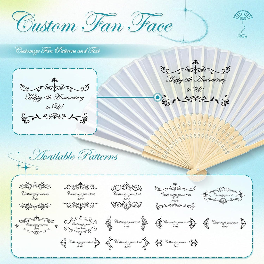 30Ps Personalized Wedding Fans for Guests, Custom Name/Date Fabric with Engraved Wooden Handle, Unique Bridal Shower, Birthday & Graduation Party Favors (Fan Cloth)