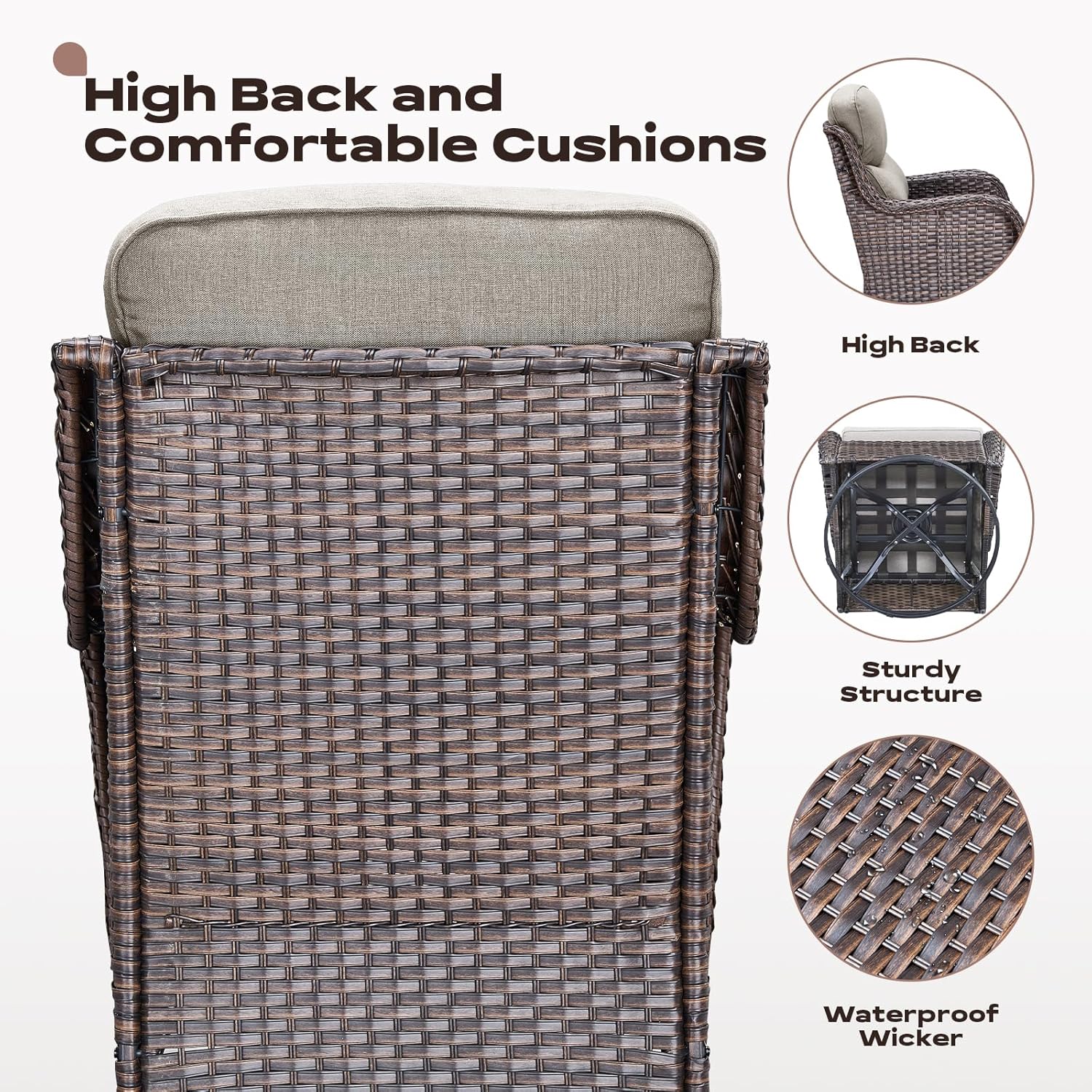Rilyson Outdoor Swivel Rocker Chairs - All Weather Resistant Wicker Patio Furniture Set of 2 with High Back and 6 inch Thick Cushions for Deck Porch Yard and Poolside, Brown/Beige