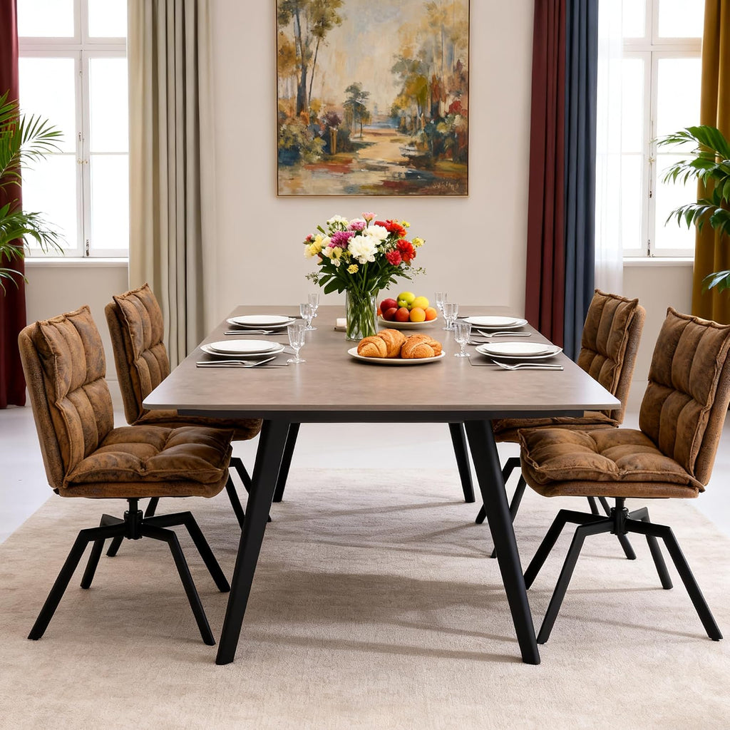 Swivel Dining Chairs Set 4,Mid-Century Modern PU Upholstered with 360°AUTO Swivel Metal Legs,Suitable for Dining Rooms, Living Rooms, and Bedrooms.(Brown)