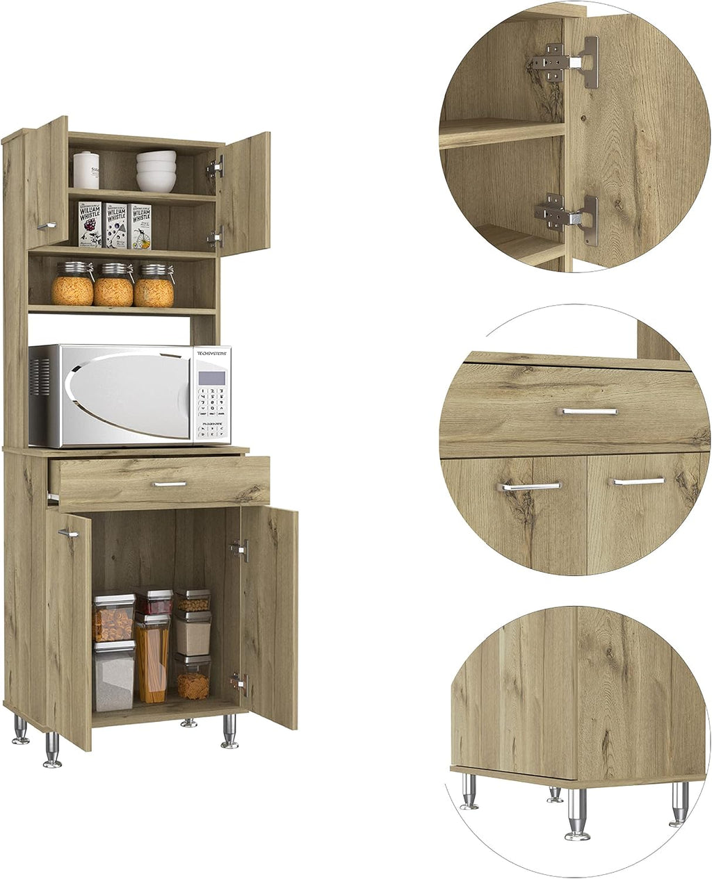 1-Drawer 1-Shelf Area Pantry with Adjustable Metal Legs Light Oak,Buffet Kitchen Sideboard for Kitchen,Dining Room,23.6 * 13.7 * 66.5