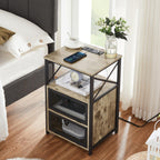 VECELO Dust Grey End Table with USB Ports and Outlets,24 Inch Nightstands with Charging Station and Storage Shelf for Bedroom,Living Room, 1 Set