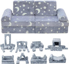 WONDERME 2-Seater Modular Kids Play Couch – 10pc Glow in the Dark Creative Kids Couch for Playroom, Living Room, and Bedroom Fortplay – Convertible Foam and Floor Cushion for Ages 1 to 10