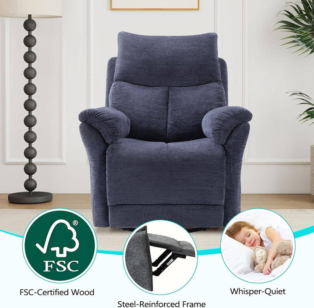 ANJ Swivel Rocker Recliner Chair, Manual Fabric Glider Nursery Recliner Chair, Single Rocking Modern Sofa Home Theater Seating for Living Room, Nursery (Slate Blue)