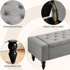 Storage Bench for End of Bed, 47 Inch Upholstered Storage Ottoman Bench with Removable Lid, Diamond Tufted Hidden Storage Bench for Bedroom, Entryway Bench with Solid Wood Legs, Gray