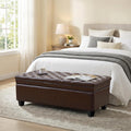 50" Faux Leather Storage Ottoman Bench, Rectangular End of Storage Bench, Upholstered Large Tufted Ottoman with Storage for Living Room, Bedroom, Entryway,Dark Brown