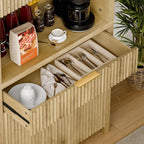 Lulive 71" Fluted Pantry Cabinet with Charging Station & Adjustable Shelves, Spacious Kitchen Storage Cabinet with Open Countertop & Drawer for Dining Room, Living Room, Natrual