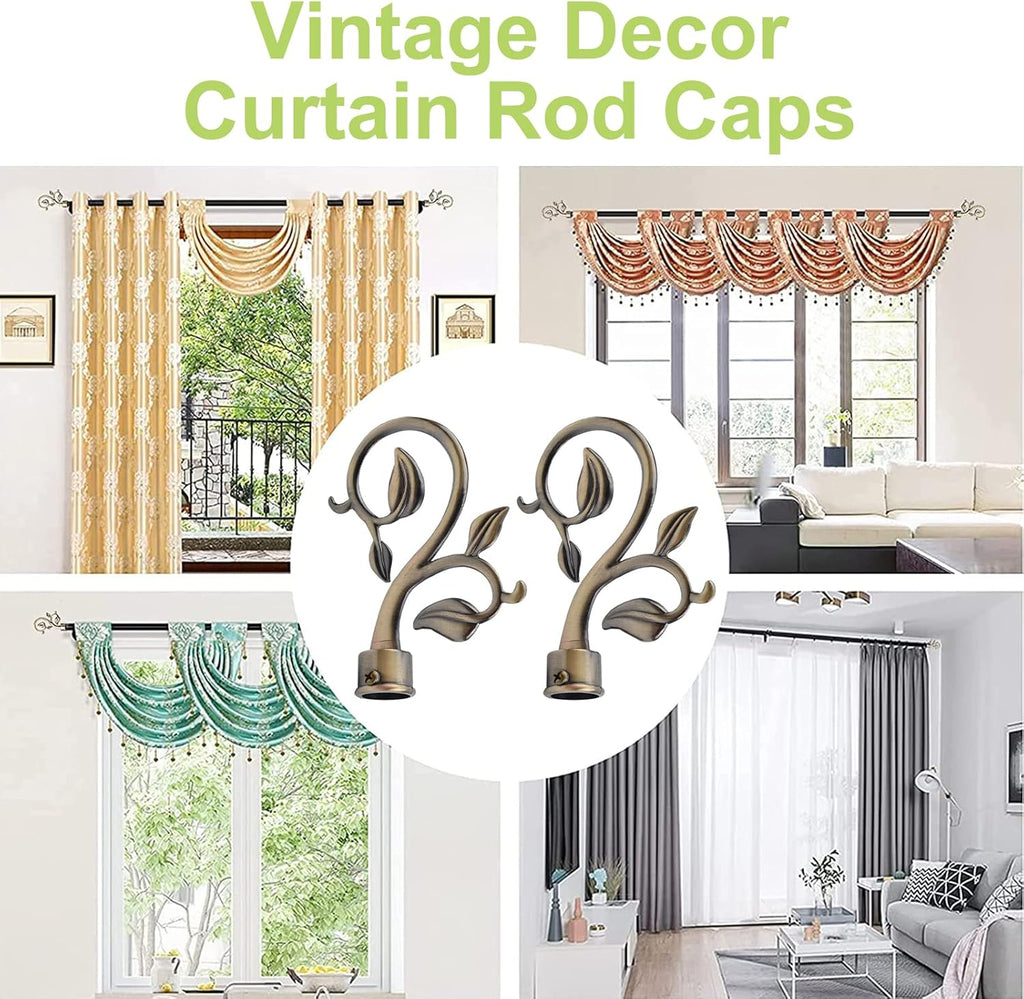 Bronze Curtain Finials, 2Pcs Leafy Branches Style, Fits Dia. 0.9-1.1" Rods, Easy to Install, Strong & Durable Aluminum Alloy, Bronze Textured Finish