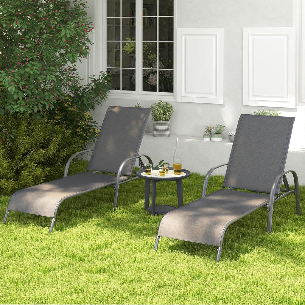 Tangkula Outdoor Lounge Chairs Set of 2, Patio Chaise Lounge with Adjustable Backrest, Reclining Pool Lounge Chairs for Outside with Heavy Duty Steel Frame for Beach, Yard, Balcony, Poolside