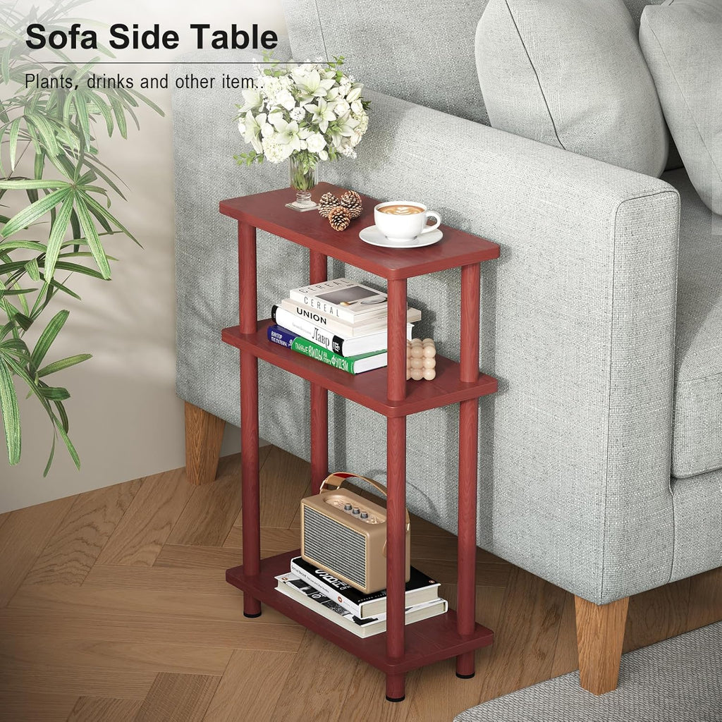 Apicizon 3 Tier End Table, Narrow Side Table with Storage Shelf, Bedroom, Living Room, Entryway, Farmhouse, Dark Brown