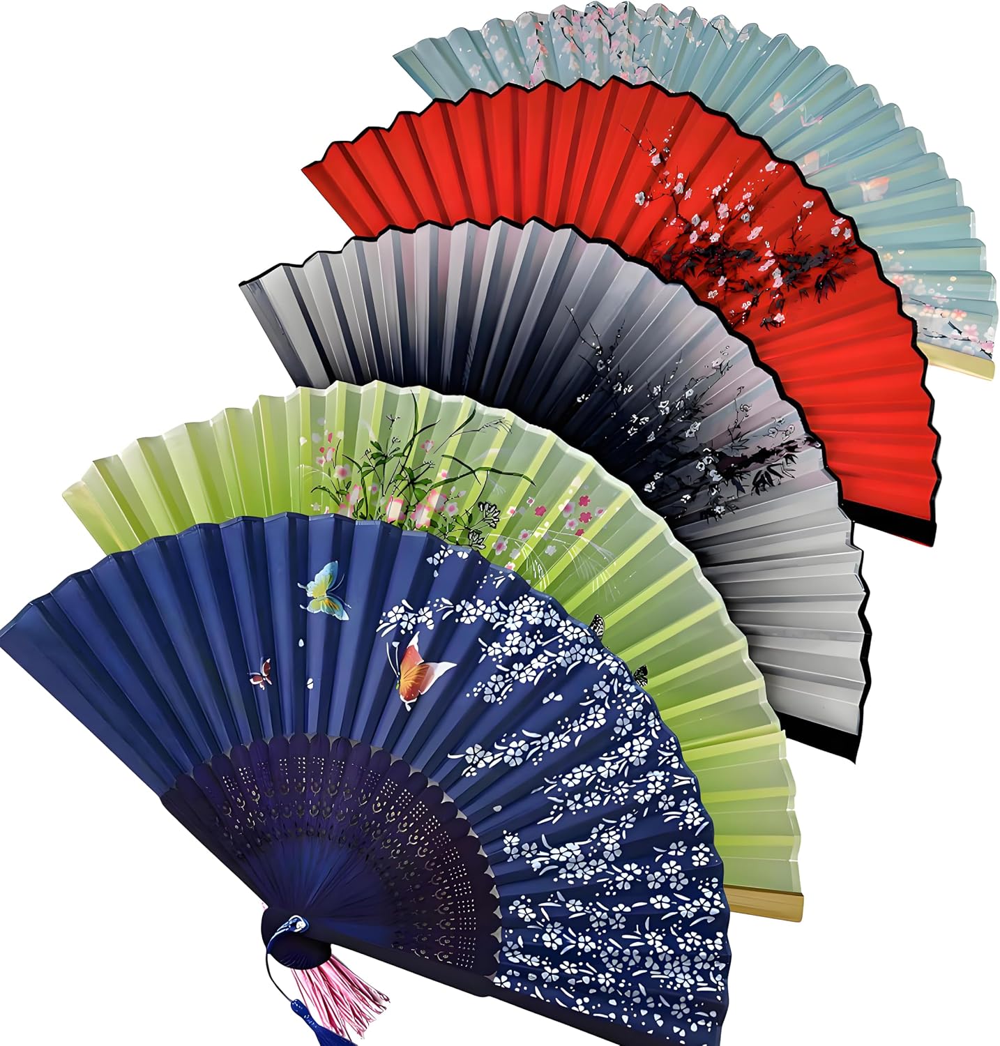 2026 New 5PCS Folding Hand Fans, 8.4" Mysterious Oriental Stylish Vintage Bamboo Silk Fan. Ideal for Dancing, Party, Home Decor and Events (5)