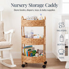 Best Choice Products 3-Tier Round Rolling Nursery Caddy w/Wheels, Handwoven Utility Cart, Storage Organization for Bathroom, Craft Room, Laundry Room - Natural