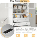 Freestanding Kitchen Pantry Storage Cabinet, 36 * 16.5 * 78 Inch Multifunctional Cupboard with 3 Drawers, Adjustable Shelves and Power Outlet for Dining Room, White